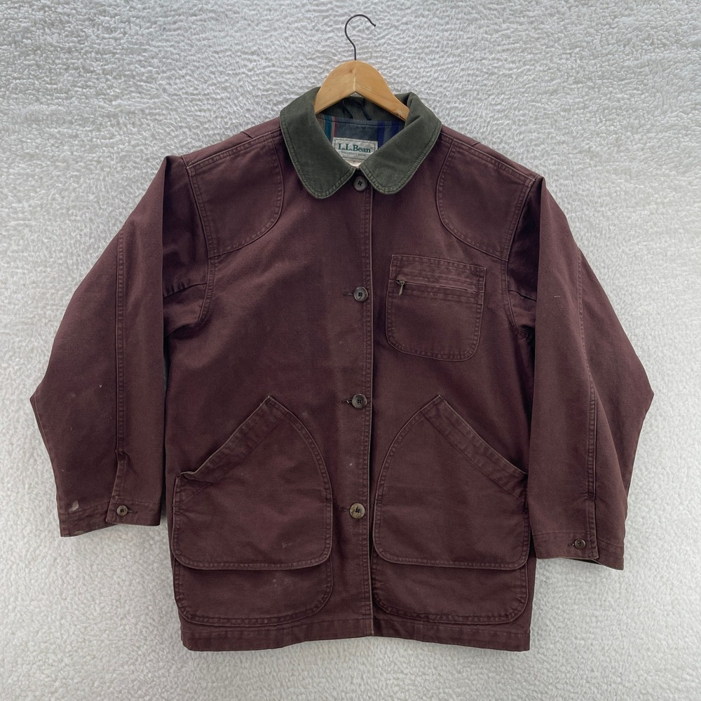 Vintage LL Bean Chore Jacket Womens M Brown Corduroy Collar Barn Coat USA